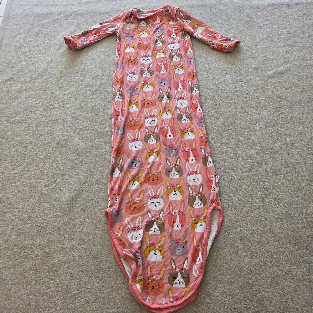 Little Sleepies Boho Bunnies Bamboo Knotted Infant Gown Easter PJ Newborn Pink